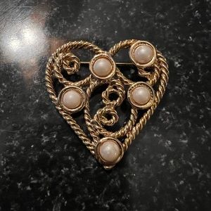 Vintage Heart and Faux Pearl Brooch